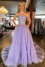 Chic Spaghetti Straps Tiered Tulle Empire A-Line Prom Dress