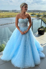 Chic Spaghetti Straps Tiered Tulle Empire A-Line Prom Dress