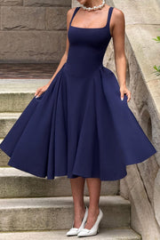 Chic Square Satin A-Line Sleeveless Party Evening Dress