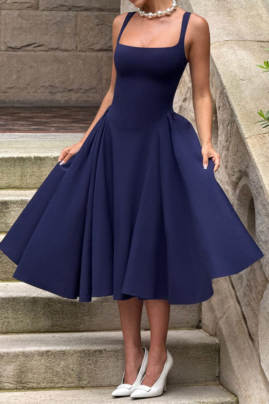 Chic Square Satin A-Line Sleeveless Party Evening Dress