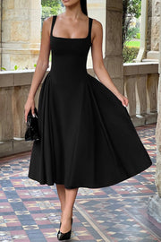 Chic Square Satin A-Line Sleeveless Party Evening Dress