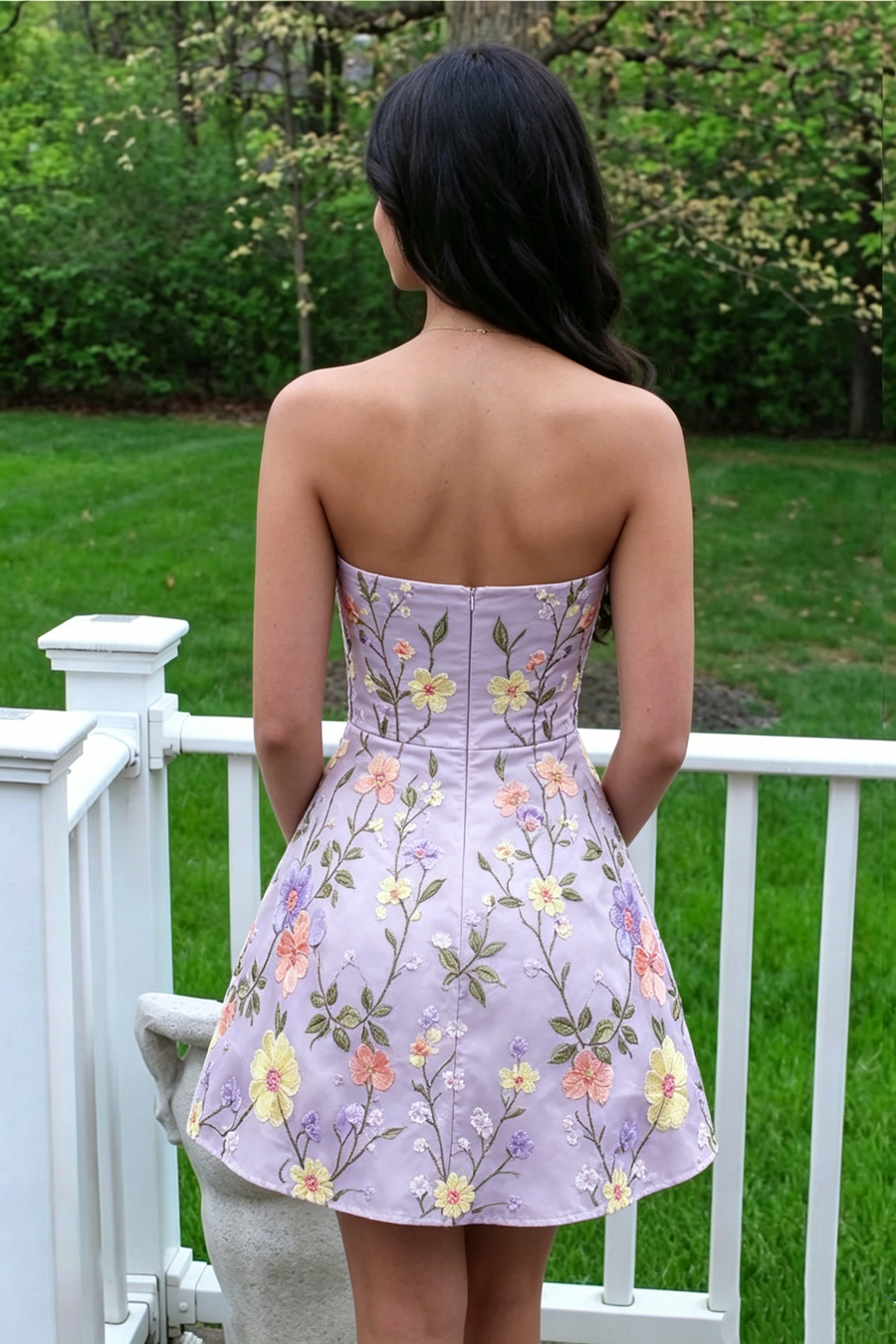 Chic Strapless A-Line Floral Appliques Mini Party Homecoming Dress 