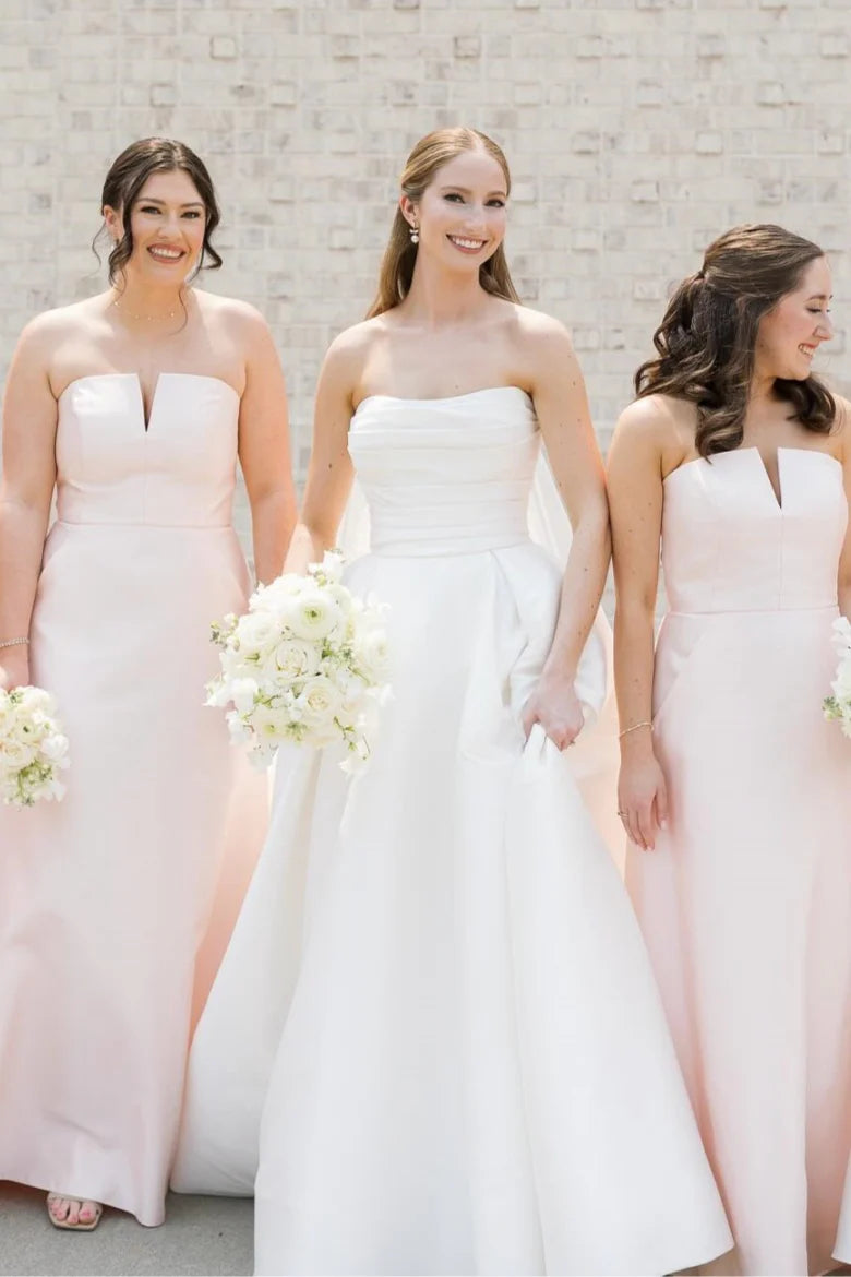 Chic Strapless Empire Sleeveless A-Line Satin Bridesmaid Dress