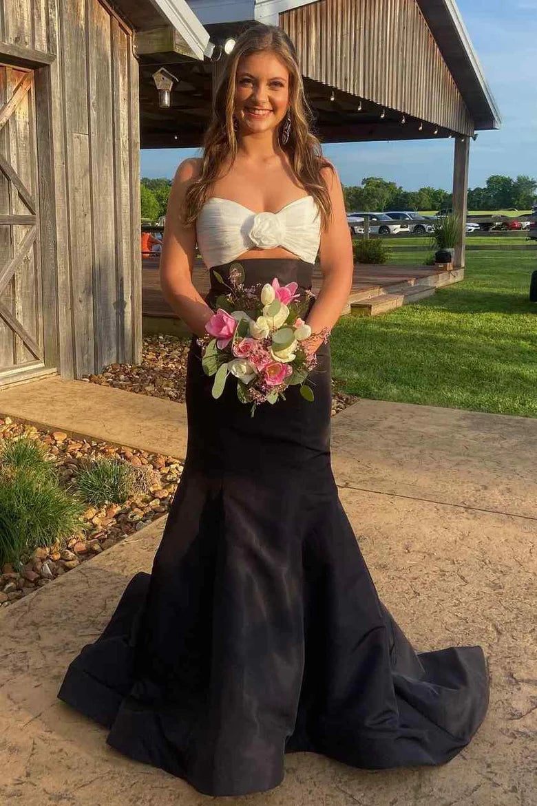 Chic Strapless Satin Mermaid Long Party Prom Dress With Train