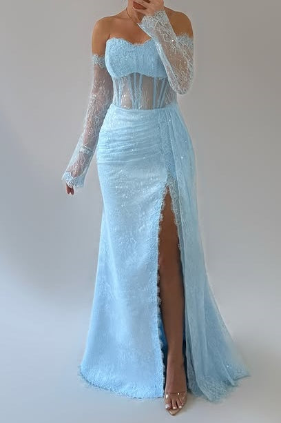 Chic Sweetheart Sheer Empire Mermaid Lace Party Prom Dress
