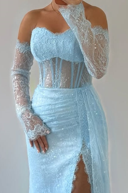 Chic Sweetheart Sheer Empire Mermaid Lace Party Prom Dress