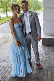 Chic Sweetheart Sleeveless A-Line Tiered Party Prom Dress