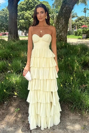 Chic Sweetheart Sleeveless Chiffon A-Line Tiered Party Prom Dress