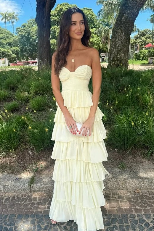 Chic Sweetheart Sleeveless Chiffon A-Line Tiered Party Prom Dress