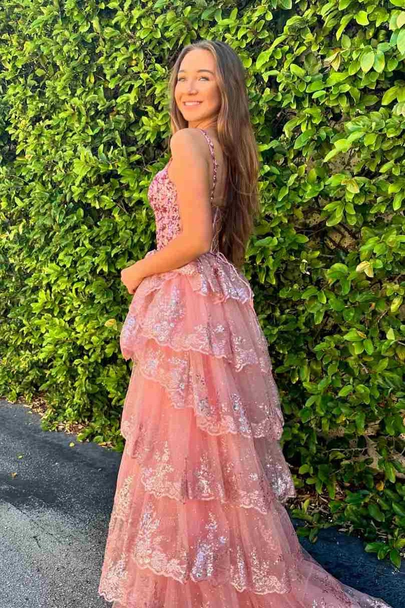Chic Sweetheart Sleeveless Lace A-Line Tiered Party Prom Dress