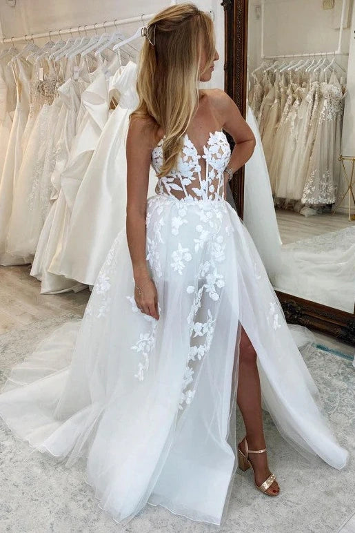 Chic Sweetheart Sleeveless Tulle A-Line Wedding Dress | Joyofdress Chic Sweetheart Sleeveless Tulle A-Line Wedding Dress | Joyofdress