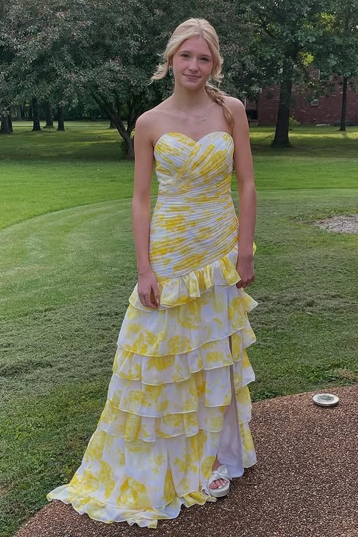 Chic Sweetheart Strapless Pleated Chiffon Tiered Party Prom Dress