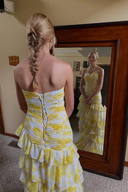 Chic Sweetheart Strapless Pleated Chiffon Tiered Party Prom Dress