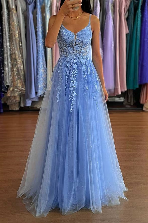 Chic Tulle A-Line Appliques Formal Party Prom Dress