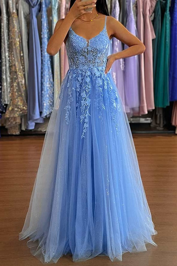 Chic Tulle A-Line Appliques Formal Party Prom Dress