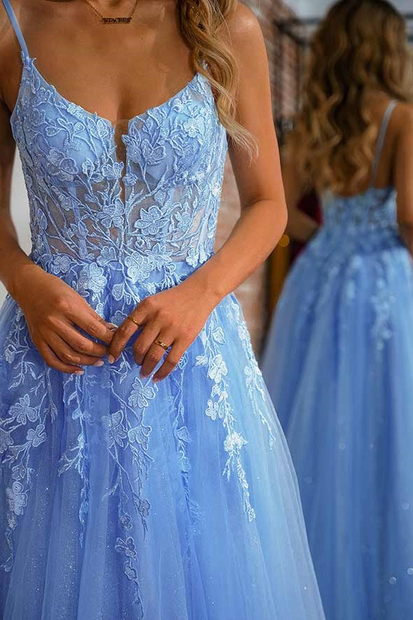 Chic Tulle A-Line Appliques Formal Party Prom Dress