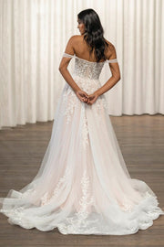 Chic Tulle A-Line Empire Off-Shoulder Lace Appliques Wedding Dress