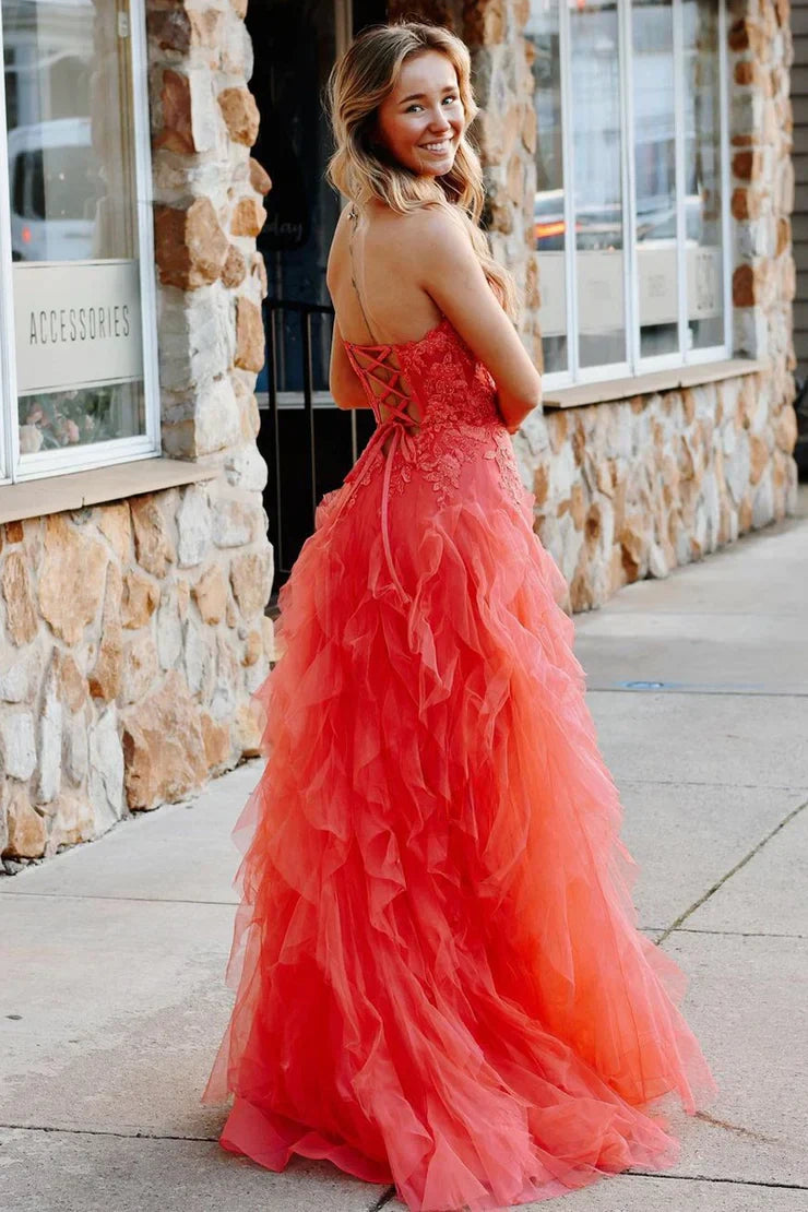 Chic Tulle A-Line Strapless Appliques Prom Party Dress