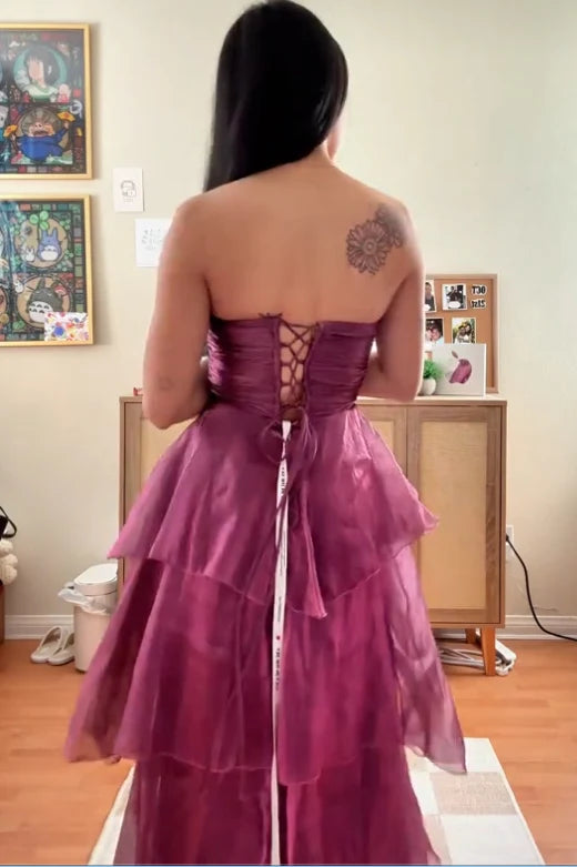 Chic Tulle A-Line Strapless Empire Tiered Party Prom Dress
