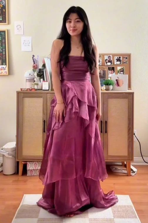 Chic Tulle A-Line Strapless Empire Tiered Party Prom Dress