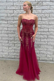 Chic Tulle Trumpet Sweetheart Beaded Sheer Prom Dress