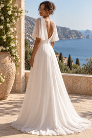 Chic V-Neck Short Sleeves Empire Chiffon A-Line Summer Wedding Dress