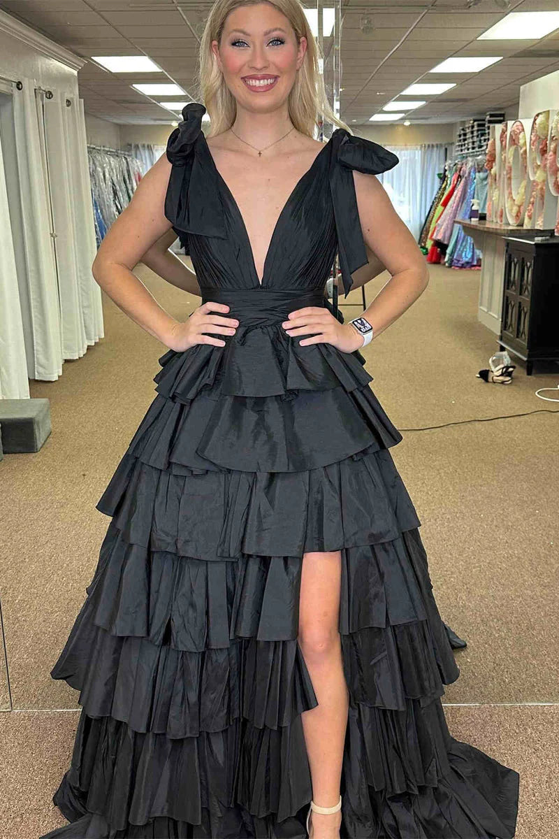 ChicV NeckSleevelessEmpireWithSideSlitTieredPromDress 3