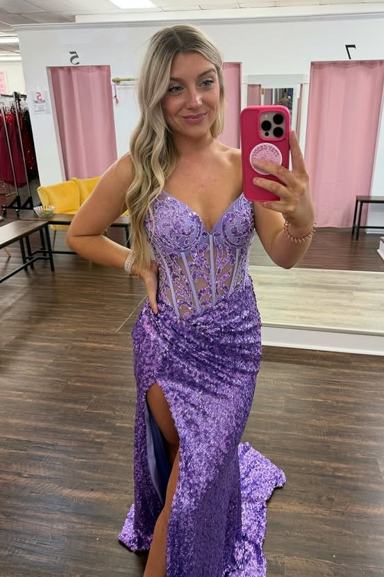 Chic V-Neck Sleeveless Two Tone Mermaid Party Prom Dress With Side Slit
