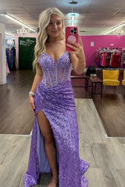 Chic V-Neck Sleeveless Two Tone Mermaid Party Prom Dress With Side Slit