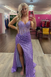 Chic V-Neck Sleeveless Two Tone Mermaid Party Prom Dress With Side Slit