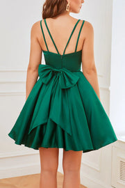 Chic V-Neck Spaghetti Straps Empire Satin A-Line Homecoming Dress