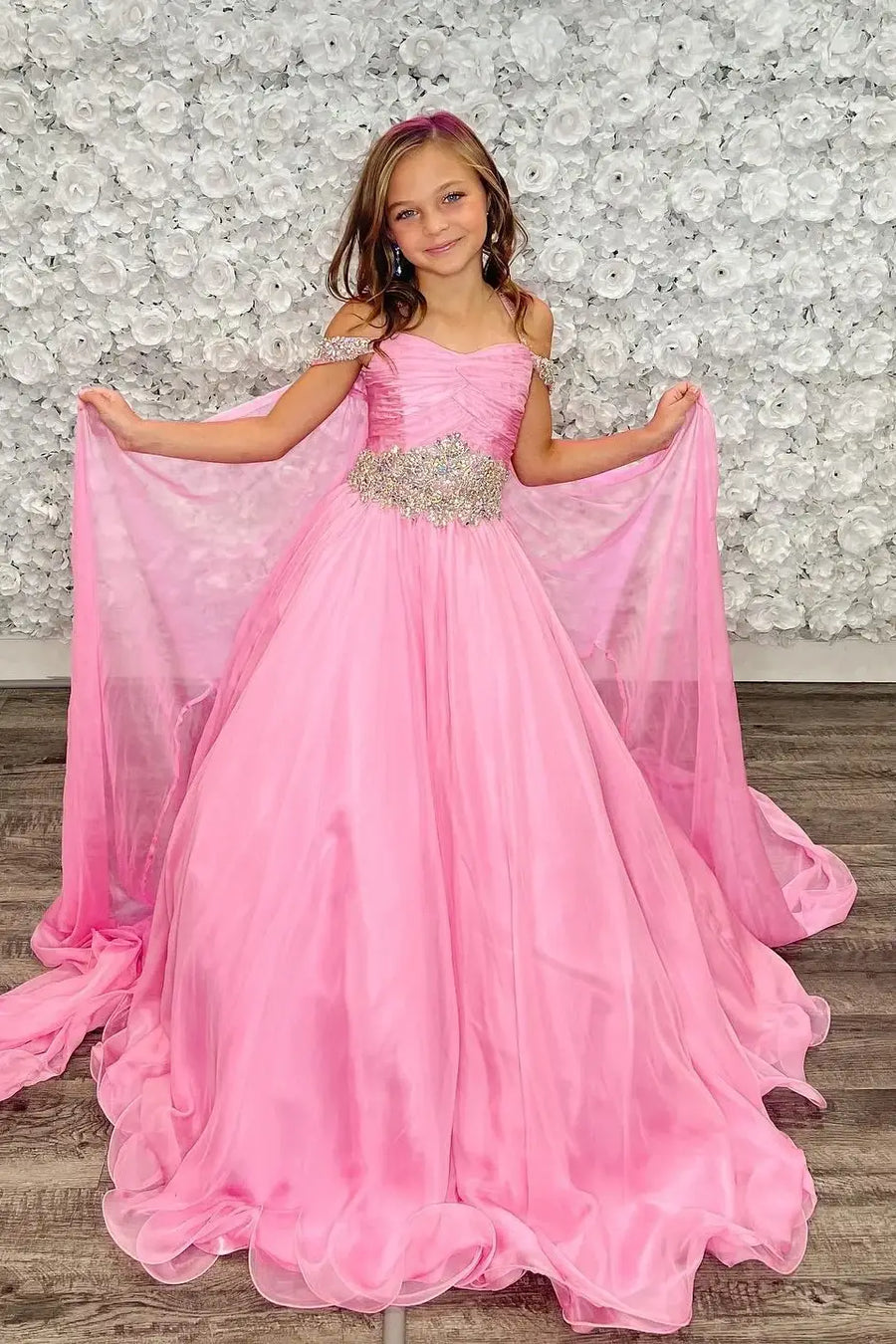 chiffon pageant dresses Samantha Blake 1126 Size 16 White Girls Pageant Dress Ruffle Cap Sleeve A Line Gown Satin Bodice Formal