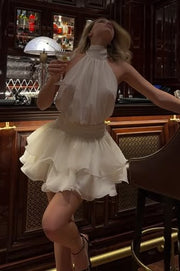 Chiffon A-Line Empire Backless Round Tiered Mini Homecoming Dress