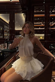 Chiffon A-Line Empire Backless Round Tiered Mini Homecoming Dress