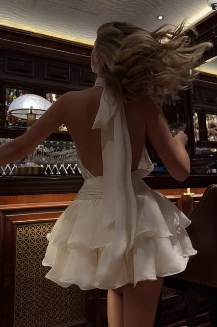 Chiffon A-Line Empire Backless Round Tiered Mini Homecoming Dress