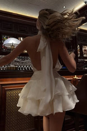 Chiffon A-Line Empire Backless Round Tiered Mini Homecoming Dress