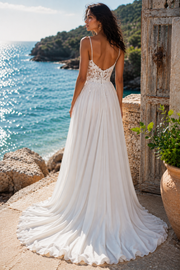 Chiffon A-Line Empire Lace Appliques V-Neck Sleeveless Wedding Dress