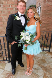 Chiffon A-Line Empire Ruffle Straps Tiered Mini Homecoming Dress