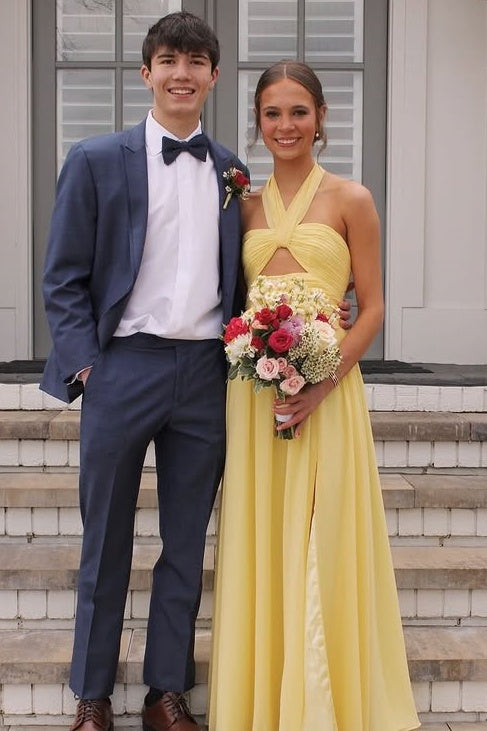 Chiffon A-Line Halter Sleeveless Empire Split Party Prom Dress