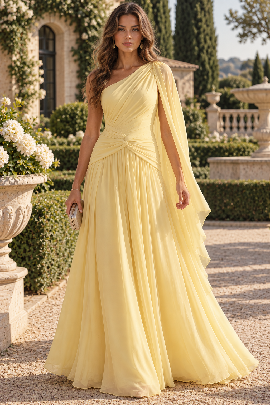 Chiffon A-Line One Shoulder Empire Pleated Maxi Party Prom Dress