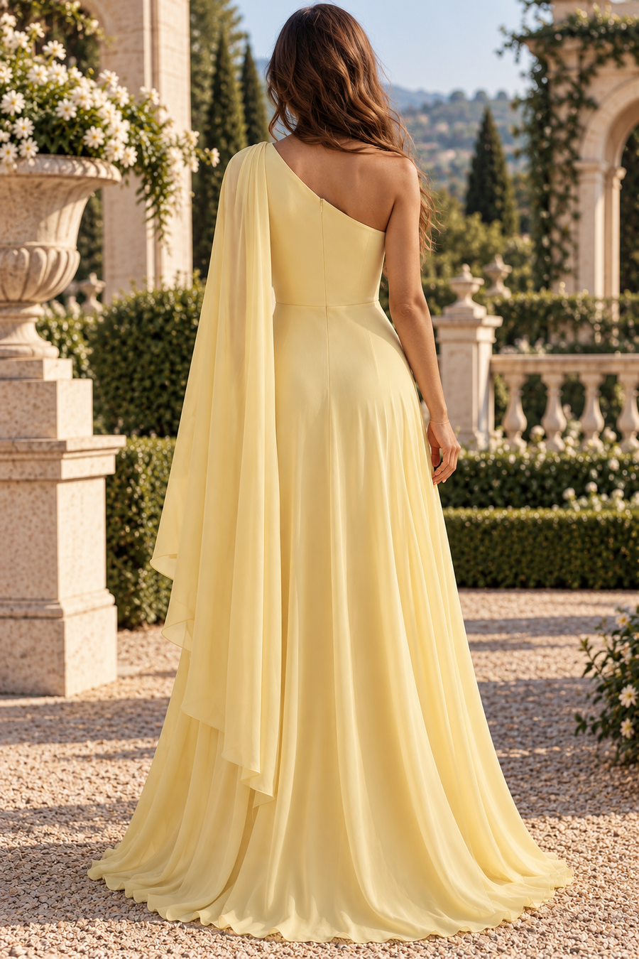 Chiffon A-Line One Shoulder Empire Pleated Maxi Party Prom Dress