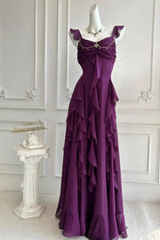 Chiffon A-Line Sleeveless Open Back Tiered Ruffle Party Prom Dress