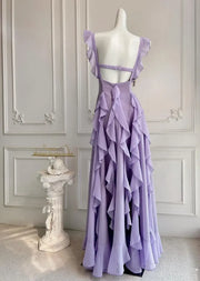 Chiffon A-Line Sleeveless Open Back Tiered Ruffle Party Prom Dress