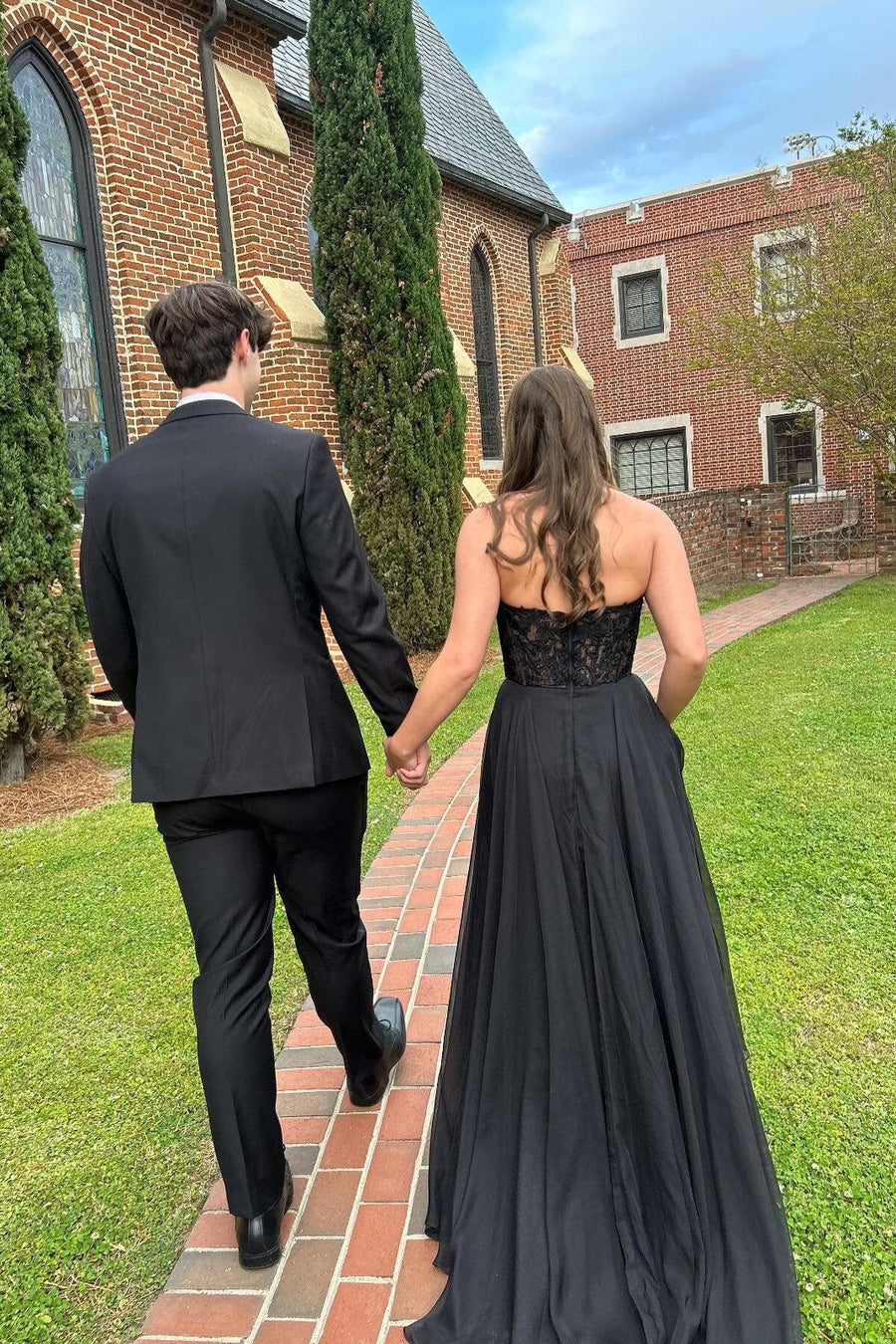 Chiffon A-Line Square Strapless Appliques Party Prom Dress