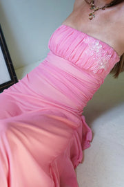 Chiffon A-Line Strapless Empire Floral Appliques Ruffle Party Prom Dress