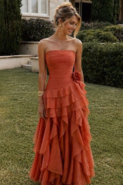 Chiffon A-Line Strapless Empire Ruffle Tiered Party Prom Dress