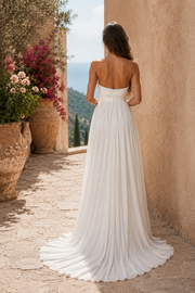 Chiffon A-Line Strapless Empire Split Pleated Summer Wedding Dress 