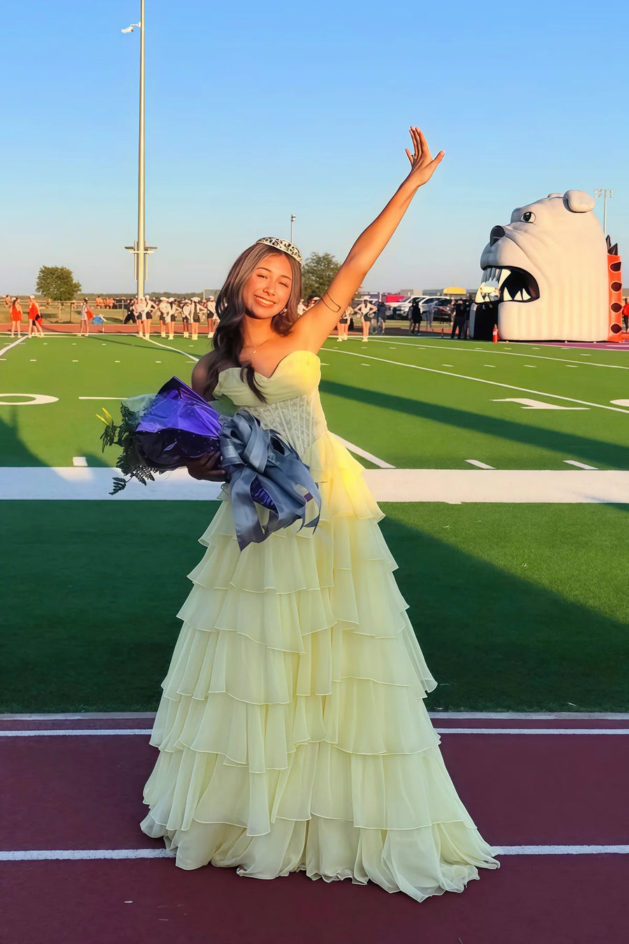 Chiffon A-Line Strapless Empire Tiered Party Prom Dress With Slit