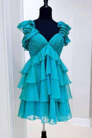Chiffon A-Line Straps Tiered A-Line Mini Homecoming Dress