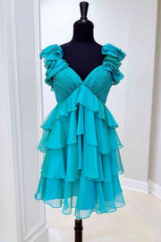 Chiffon A-Line Straps Tiered A-Line Mini Homecoming Dress